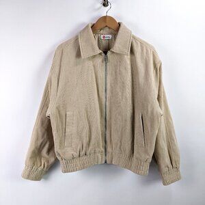 Sunny Size M Womens Corduroy Full Zip Jacket Beige Tan Bomber Style Casual Coat